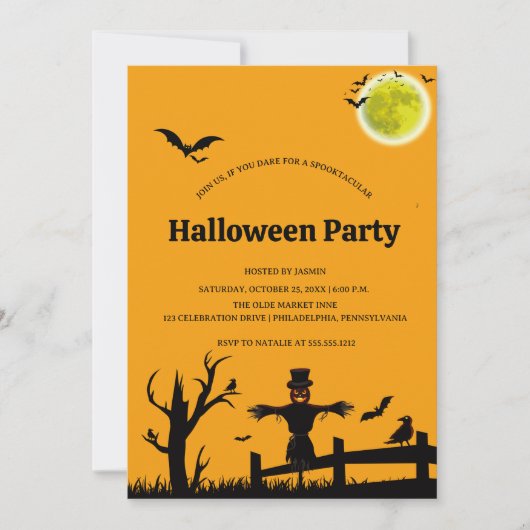 Halloween Party Orange Black Bat  招待状 (正面)