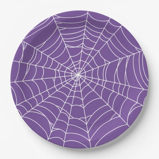 Halloween Party, Spider Web, Purple and White ペーパープレート (正面)