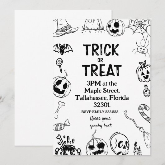 Halloween Party,Trick or Treat spooky Invitation 招待状 (正面/裏面)