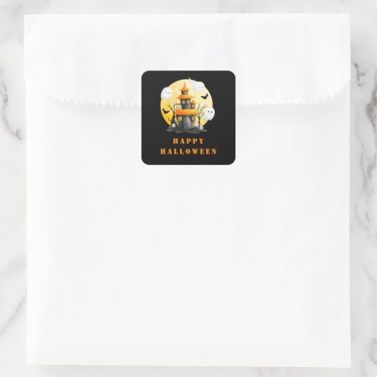 Halloween Party with Haunted House and Ghosts スクエアシール (バッグ)