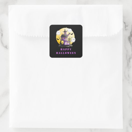 Halloween Party with Haunted House and Ghosts スクエアシール (バッグ)