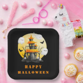 Halloween Party with Haunted House and Ghosts ペーパープレート (パーティー)