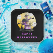 Halloween Party with Haunted House and Ghosts ペーパープレート (パーティー)
