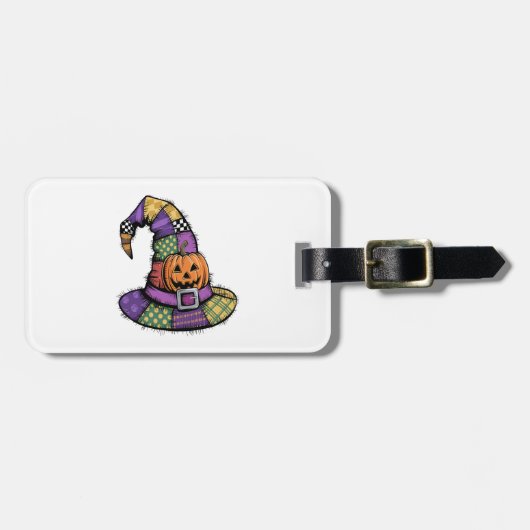 Halloween Patchwork Witch Hat Spooky ラゲッジタグ (正面横)