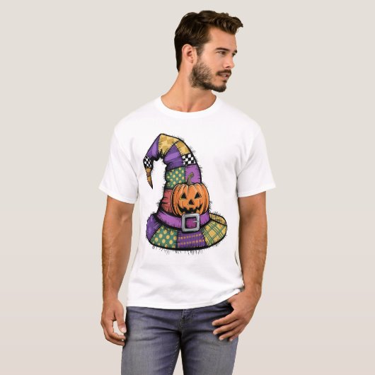 Halloween Patchwork Witch Hat Spooky Tシャツ (正面フル)