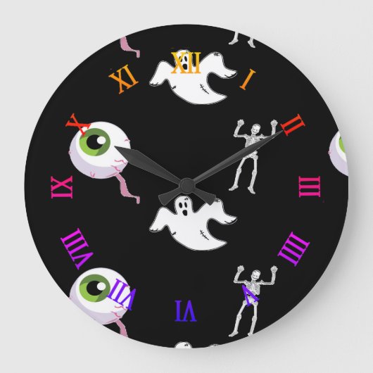 Halloween pattern on black large clock ラージ壁時計 (正面)