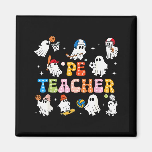 Halloween Pe Teacher Ghost Playing Sports Physical マグネット (正面)