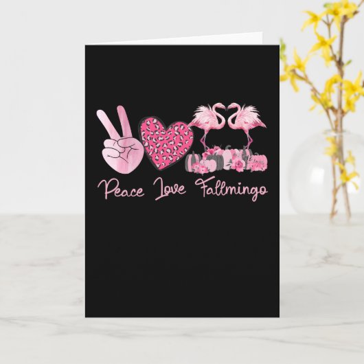 Halloween Peace Love Fallmingo Flamingo Pumpkin カード (黄色い花)
