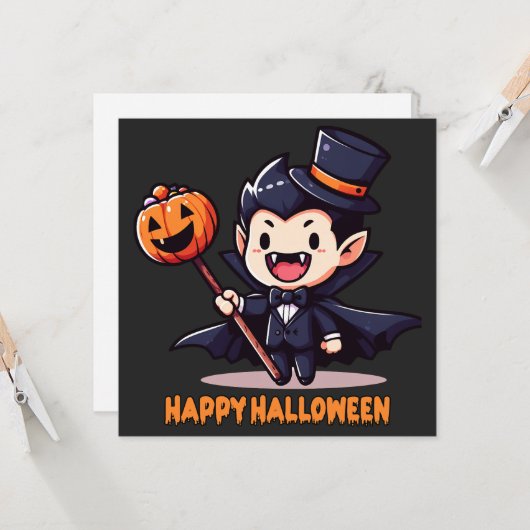 Halloween - Petit vampire enfantin 招待状 (正面/裏面インサイチュ)