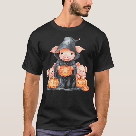 Halloween Pig Witchcraft Ghost Scary Pumpkin Trick Tシャツ (正面)