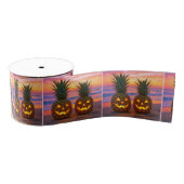 Halloween Pineapple Jack-o-lanterns On a Beach グログランリボン (リール)