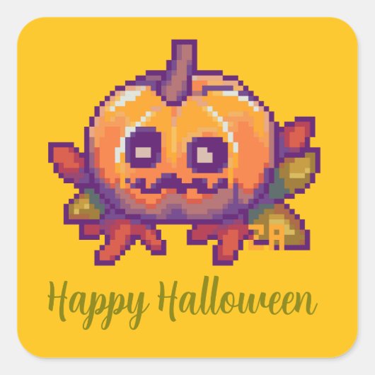 Halloween, Pixelart, Pixel Art, Pumpkin Halloween スクエアシール (正面)