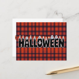 Halloween Plaid Ghost Lettering ポストカード