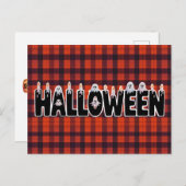 Halloween Plaid Ghost Lettering ポストカード (正面/裏面)
