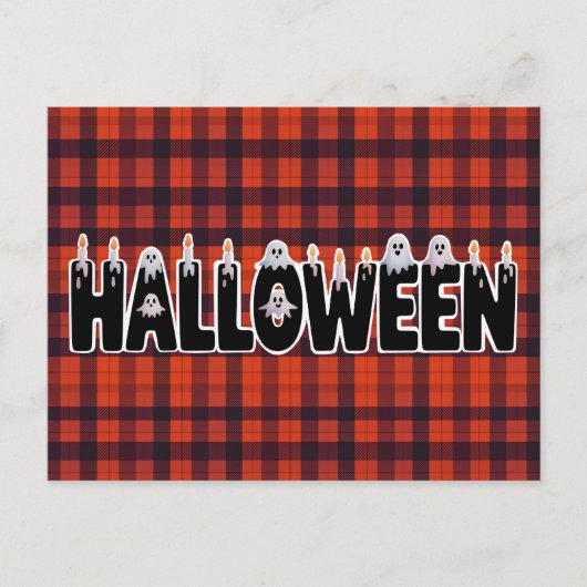 Halloween Plaid Ghost Lettering ポストカード (正面)