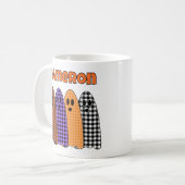 Halloween Plaid Gingham Ghosts コーヒーマグカップ (正面左)