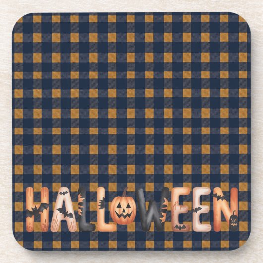 Halloween Plaid Pumpkin コースター (正面)
