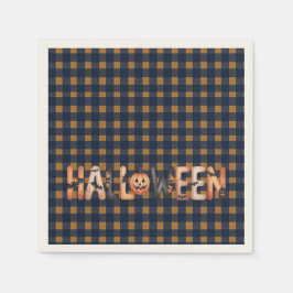 Halloween Plaid Pumpkin スタンダードカクテルナプキン