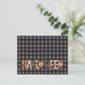 Halloween Plaid Pumpkin Greeting ポストカード (スタンド正面)
