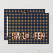 Halloween Plaid Pumpkin Greeting ポストカード (正面/裏面)