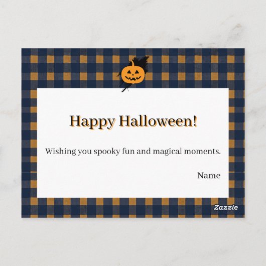 Halloween Plaid Pumpkin Greeting ポストカード (裏面)