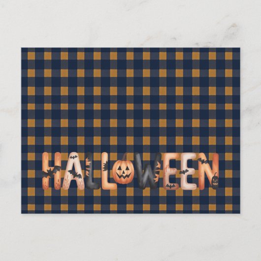 Halloween Plaid Pumpkin Greeting ポストカード (正面)
