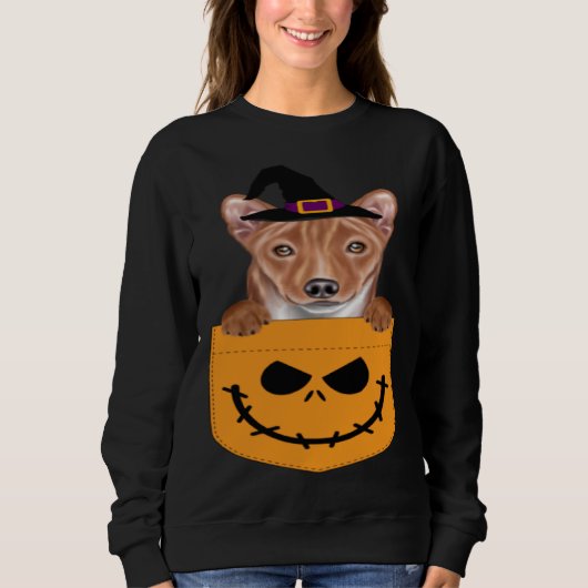 Halloween Pocket Basenji Scary Jack O Lantern スウェットシャツ (正面)