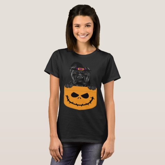 Halloween Pocket Cane Corso Scary Jack O Lantern Tシャツ (正面フル)