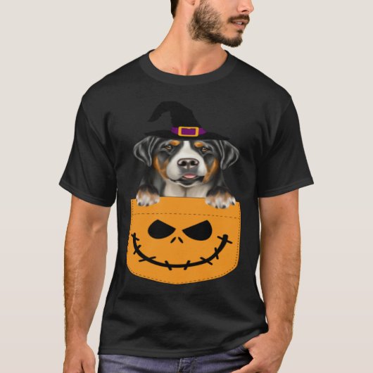 Halloween Pocket Greater Swiss Mountain Dog Jack O Tシャツ (正面)