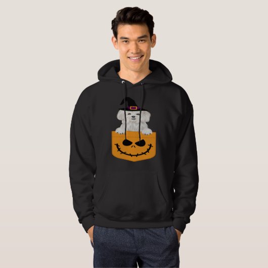 Halloween Pocket Maltese Scary Jack O Lantern パーカ (正面フル)