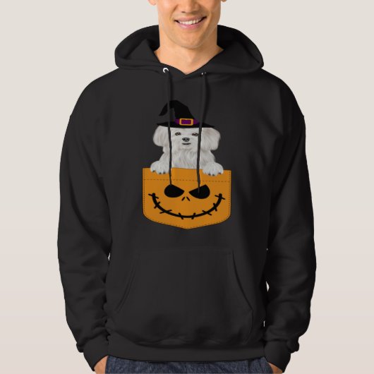 Halloween Pocket Maltese Scary Jack O Lantern パーカ (正面)