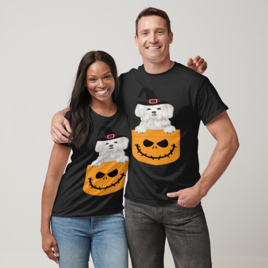 Halloween Pocket Maltese Scary Jack O Lantern Tシャツ (ユニセックス)