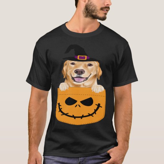 Halloween Pocket Yellow Labrador Retriever Jack O Tシャツ (正面)