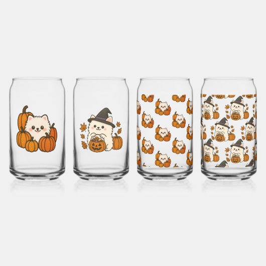 Halloween Pomeranians – Set van 4 Glazen ガラス缶 (正面)