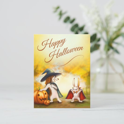 Halloween Postcard with cute animals ポストカード (スタンド正面)