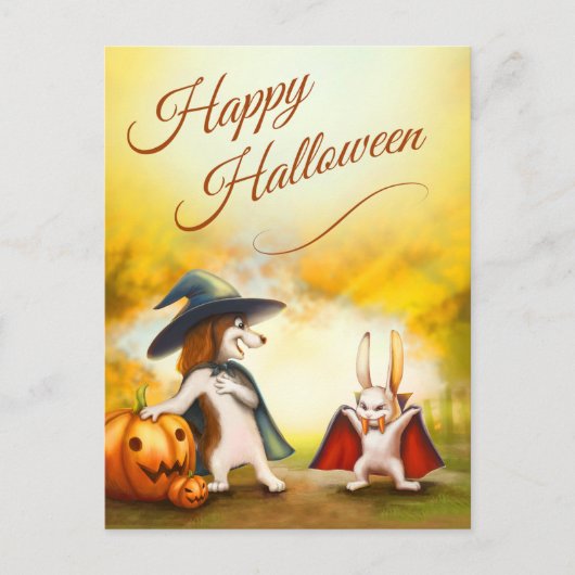 Halloween Postcard with cute animals ポストカード (正面)