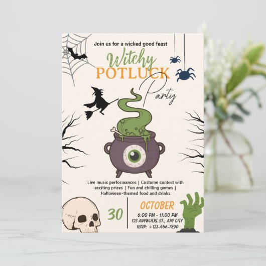 Halloween Potluck Party Invitation Card 招待状 (スタンド正面)