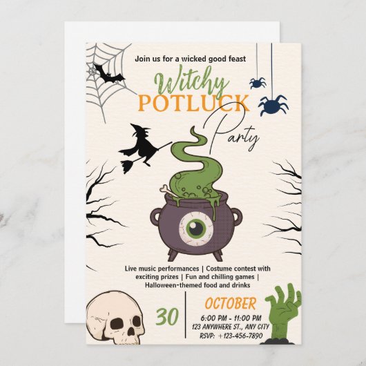 Halloween Potluck Party Invitation Card 招待状 (正面/裏面)