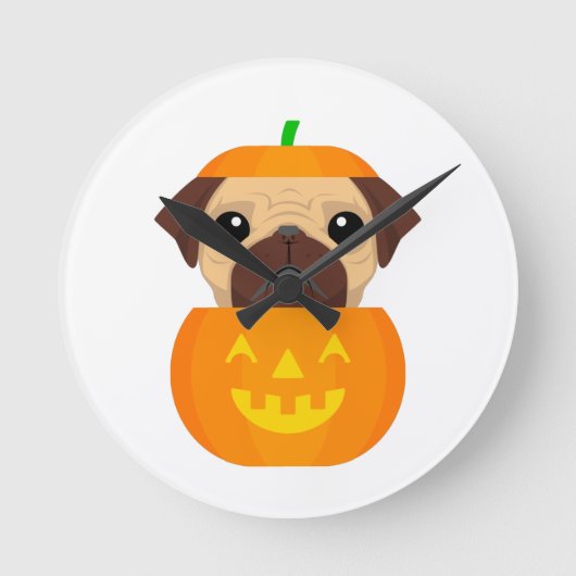 Halloween Pugkin     ラウンド壁時計 (正面)