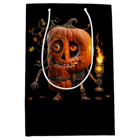 Halloween Pumpkin ミディアムペーパーバッグ (正面)