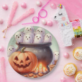 Halloween Pumpkin and Ghosts  ペーパープレート (パーティー)