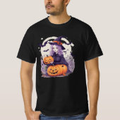 halloween pumpkin and halloween witch bats tシャツ (正面)