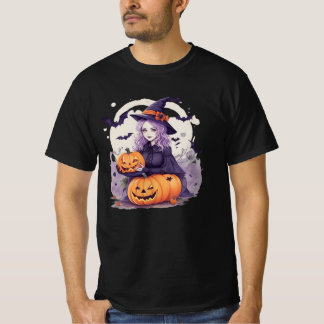 halloween pumpkin and halloween witch bats tシャツ