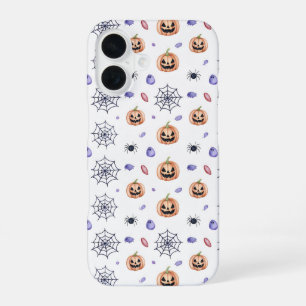Halloween Pumpkin and Spider Web Pattern iPhone 16ケース