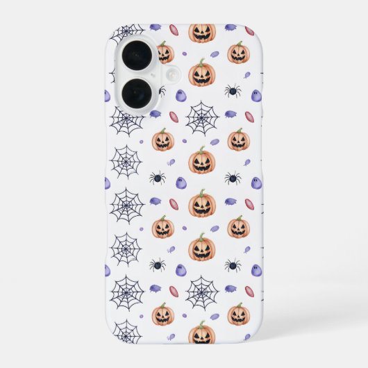 Halloween Pumpkin and Spider Web Pattern iPhone 16ケース (裏面)