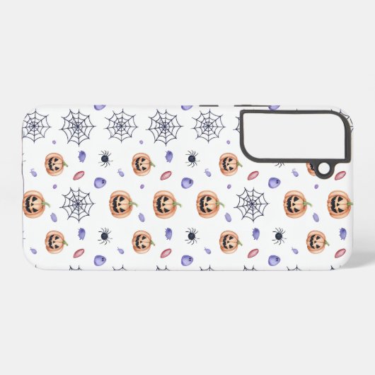 Halloween Pumpkin and Spider Web Pattern Samsung Galaxyケース (裏面横)