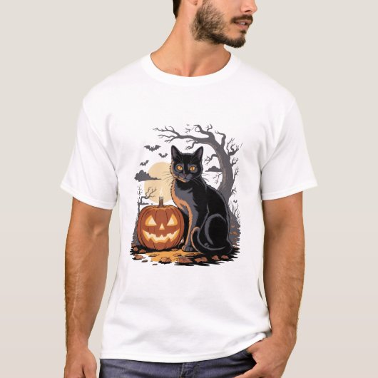 halloween pumpkin black cat tシャツ (正面)
