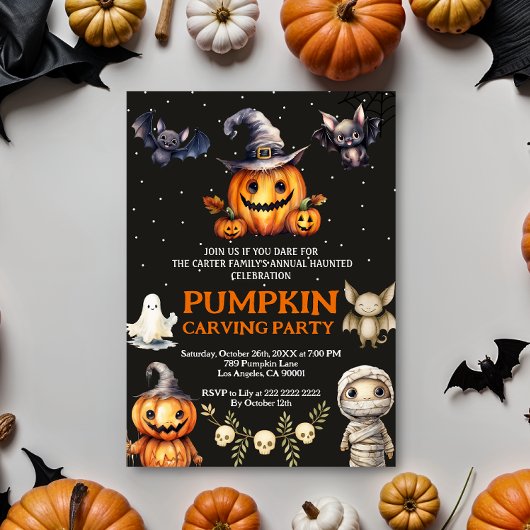 Halloween Pumpkin Carving Party Invite 招待状