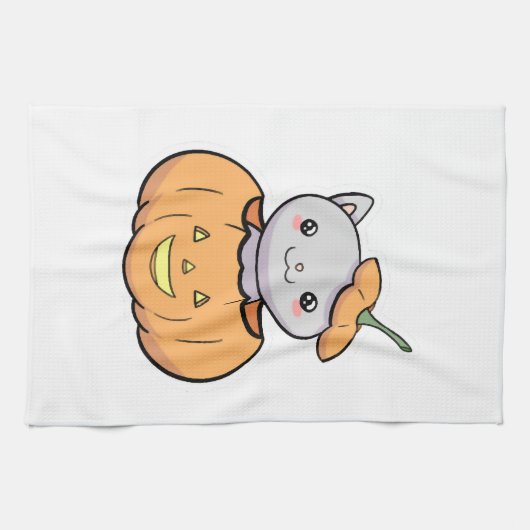 Halloween Pumpkin Cat   キッチンタオル (横)