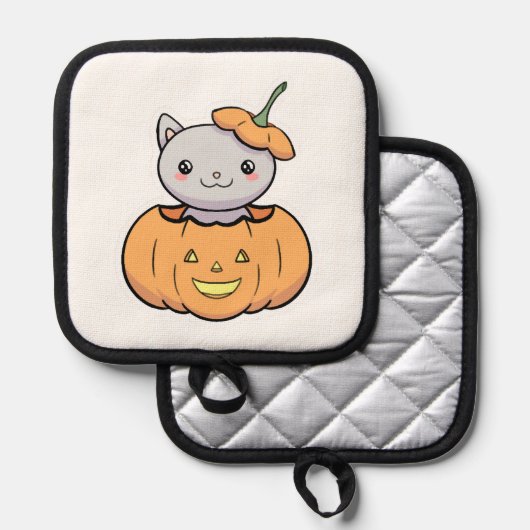 Halloween Pumpkin Cat   鍋敷き (正面/裏面)